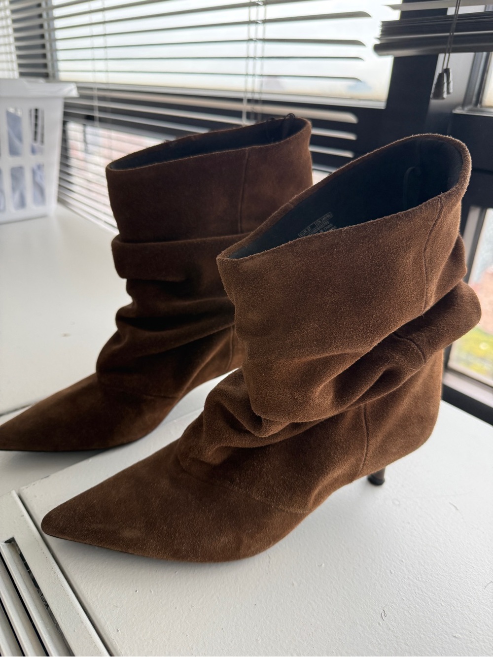 Zara Brown Suede Pointed-Toe Slouch Bootie Size 37 — worn 2-3 times